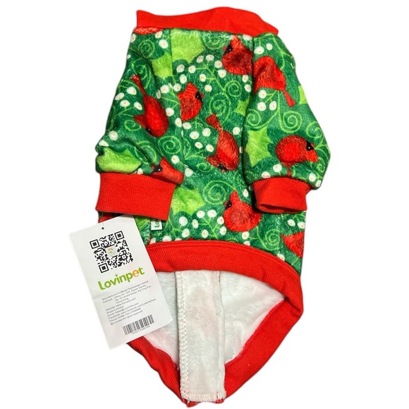 NWT LovinPet Dog Flannel Sweaters Jacket Outfit Green Cardinal Pattern Small - Picture 2 of 15